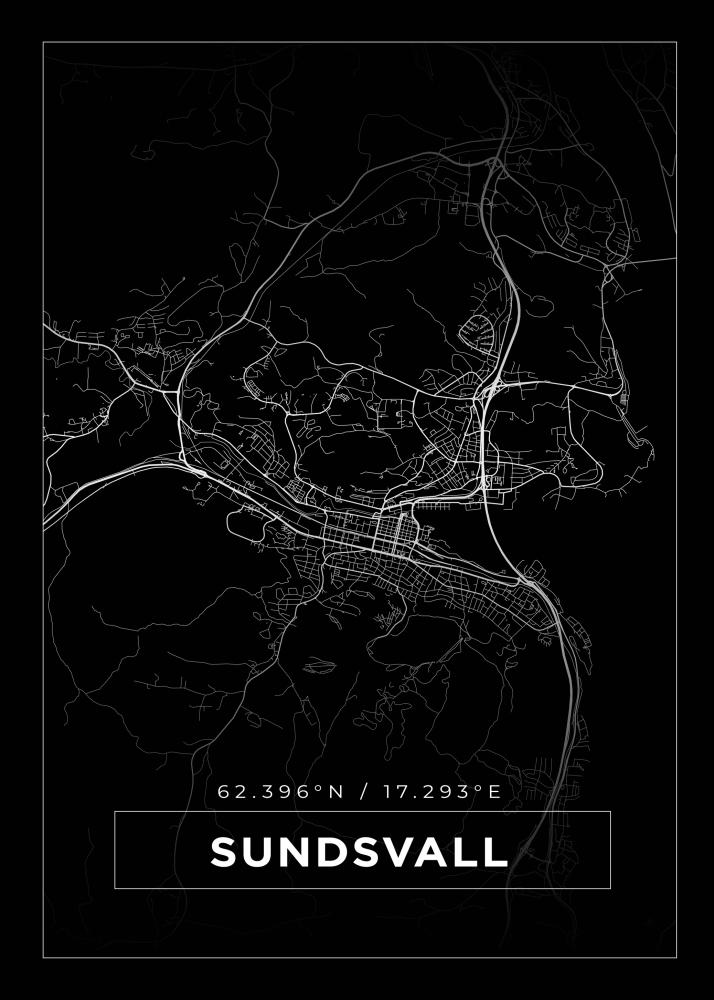 Kort - Sundsvall - Sort Plakat