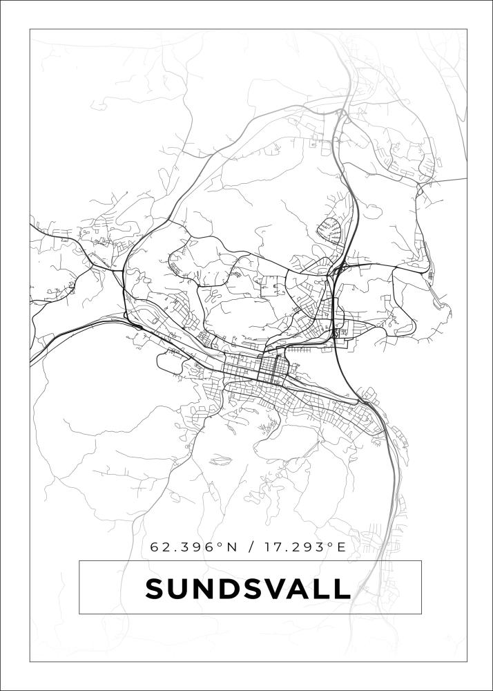 Kort - Sundsvall - Hvid Plakat