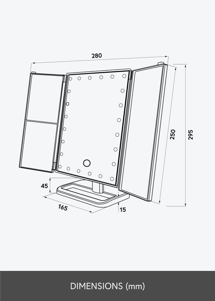 KAILA Makeupspejl Tri-Fold Magnifying Sort 20x30 cm