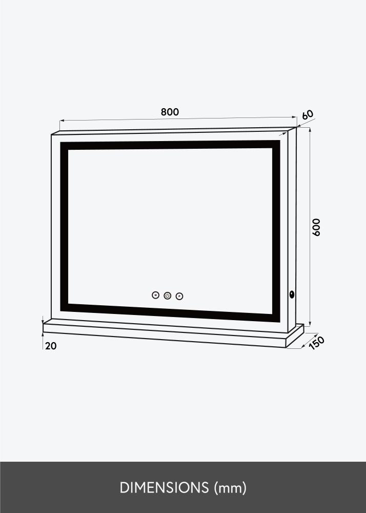 KAILA Makeupspejl Base Horisontal LED Hvid 80x60 cm