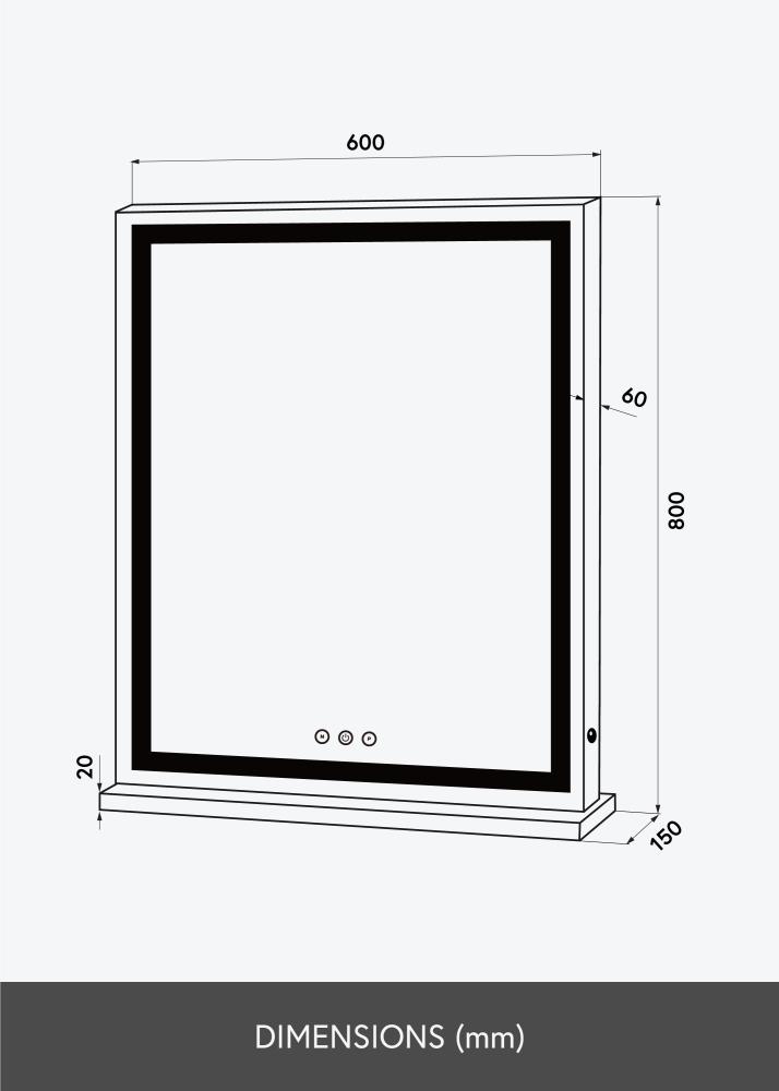 KAILA Makeupspejl Base Vertical LED Hvid 80x60 cm