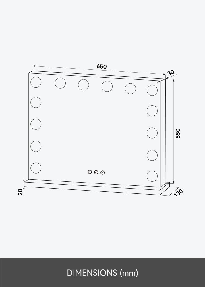 KAILA Makeupspejl Base LED 14 Sort 65x56 cm