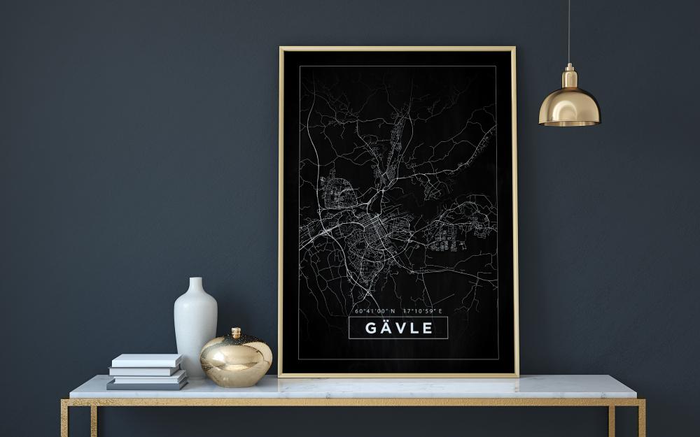 Kort - Gävle - Sort Plakat