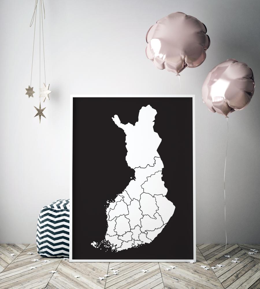 Kort - Finland - Hvid Plakat