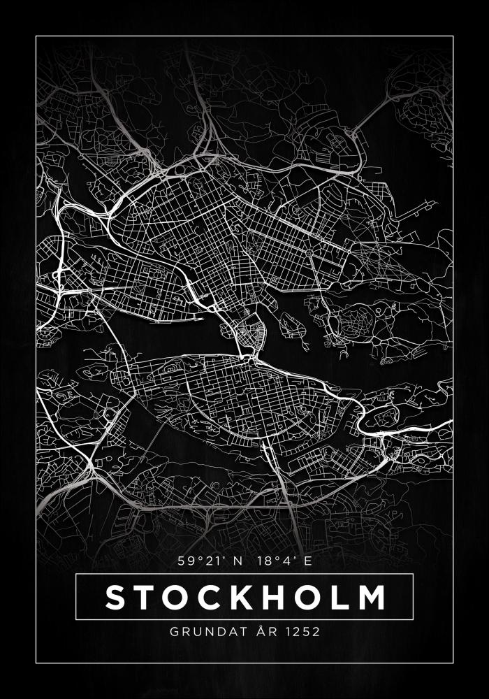 Kort - Stockholm - Sort Plakat