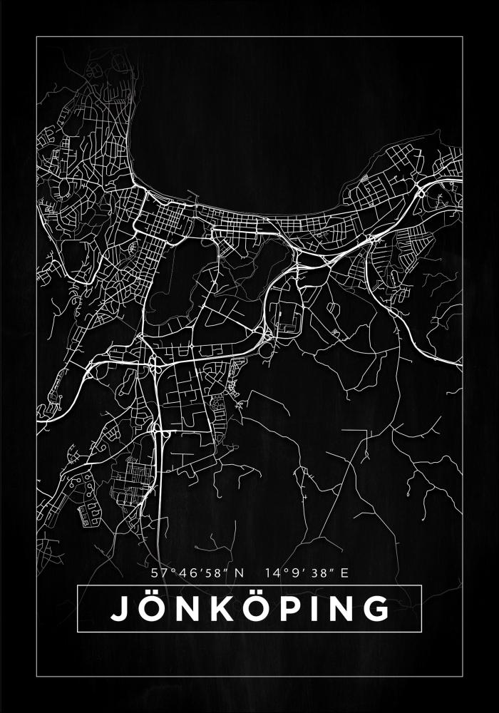 Kort - Jönköping - Sort Plakat