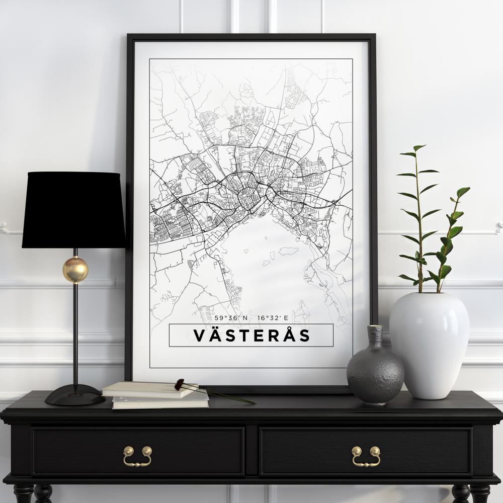 Kort - Västerås - Hvid Plakat